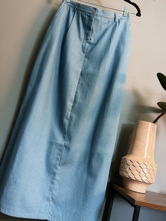 Eagles Eye Dresses & Skirts - Vintage Blue Cotton Skirt Elastic Waist Pleated Maxi Prairie Coastal | M